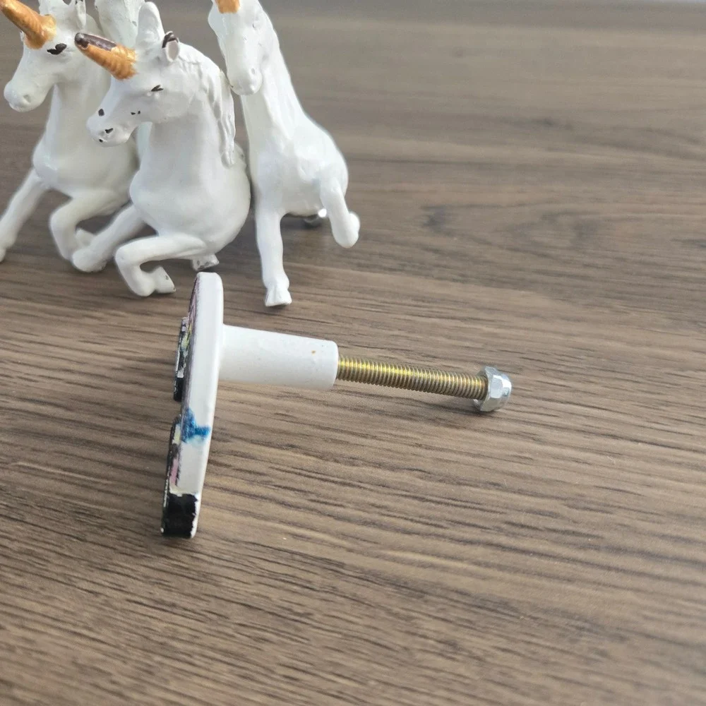 Unicorn and Rainbow Metal Drawer Pulls Knobs Set of 5 White Gold Nursery Decor - Picture 6 of 7